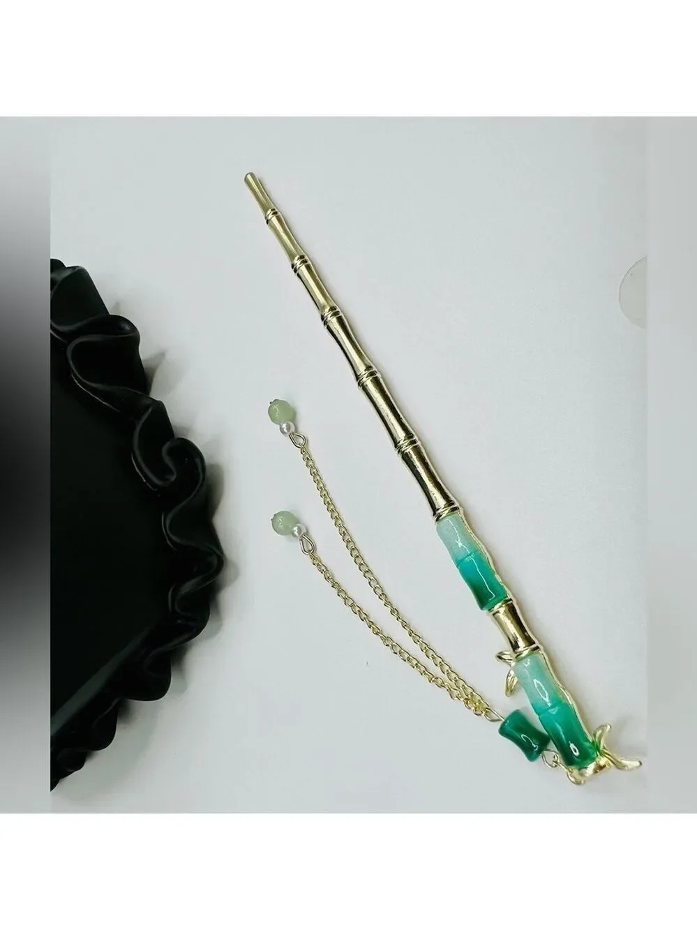 Gold and Green Bamboo Hair Pin